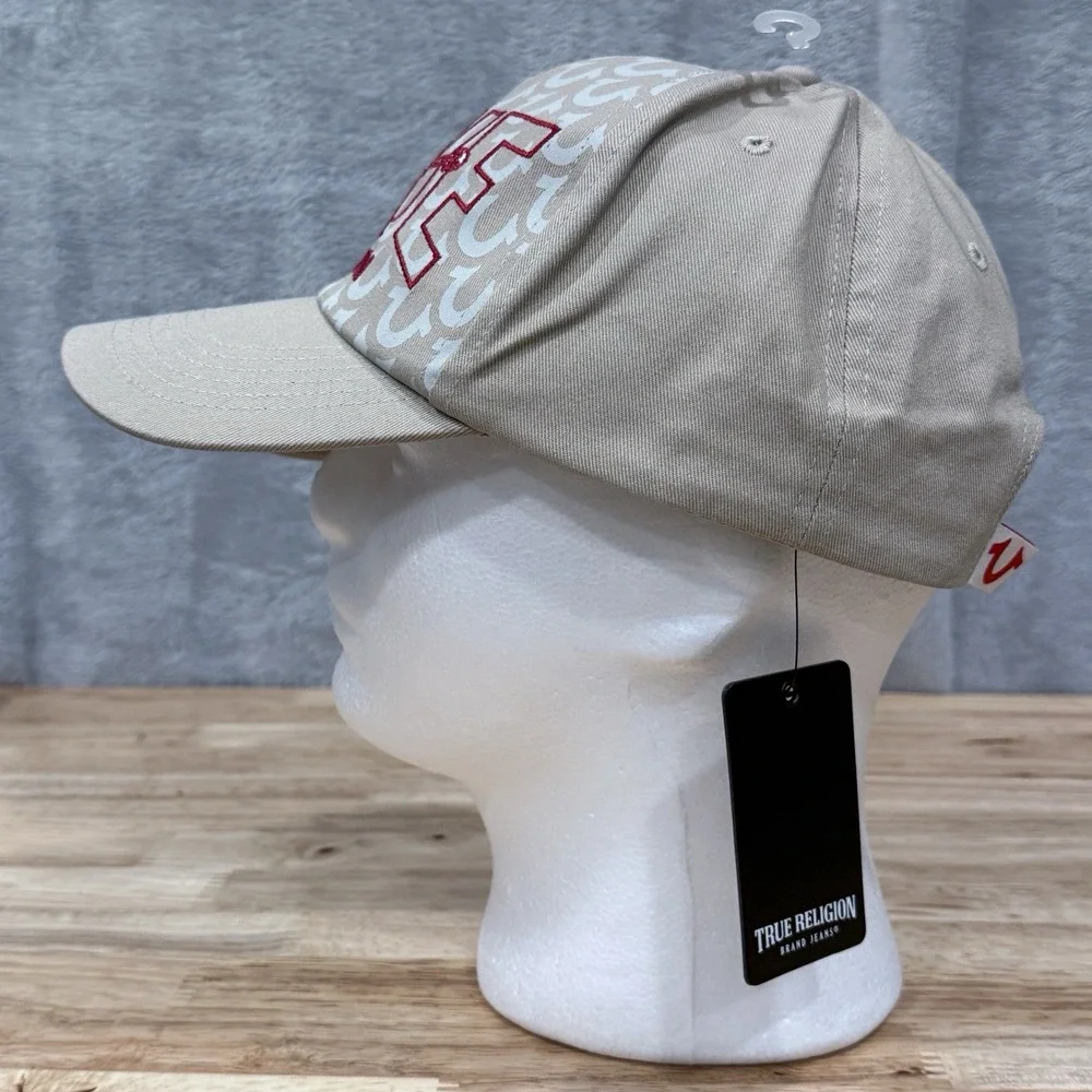 True‎ Religion Beige Baseball Cap Buddha Logo Embroidered Adjustable Hat NWT